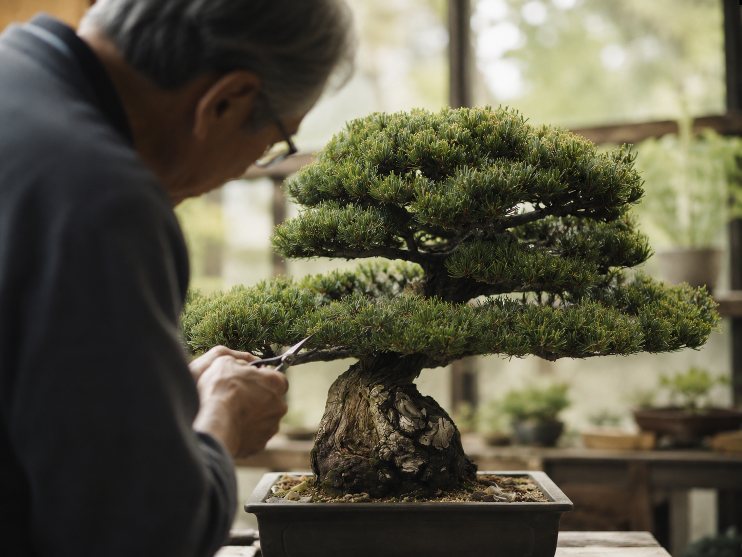盆栽の日々のお手入れの様子